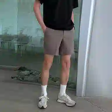 我是大卫 纯色美式高级感运动薄款五分休闲短裤 男款 咖色