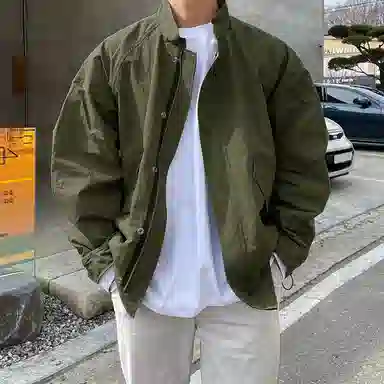 我是大卫 韩版基础百搭纯色拉链宽松落肩袖夹克外套 男女同款