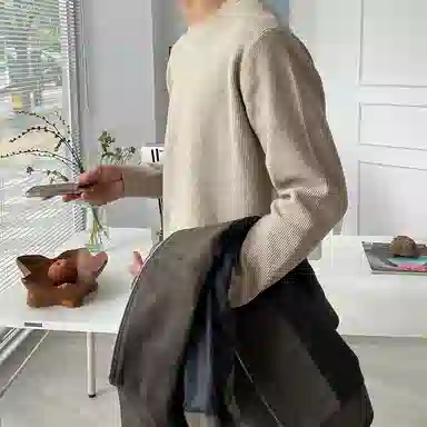 我是大卫 小众日常时尚打底衫潮流宽松圆领内搭针织衫 男女同款