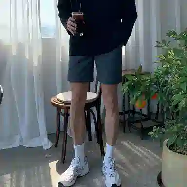 我是大卫 纯色运动直筒宽松五分休闲短裤 男款