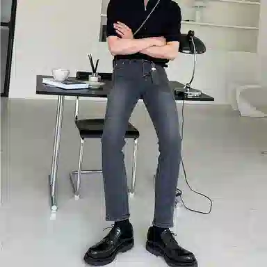 我是大卫 美式复古水洗直筒九分牛仔裤 男女同款