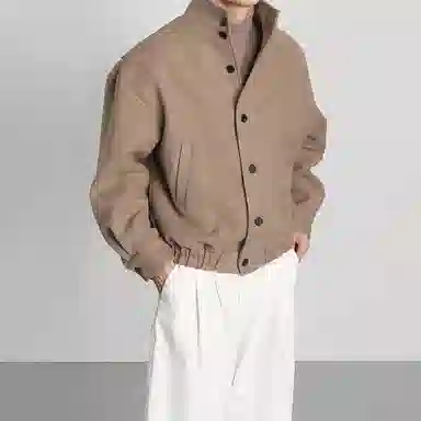 我是大卫 短款立领保暖休闲毛呢外套大衣 男女同款