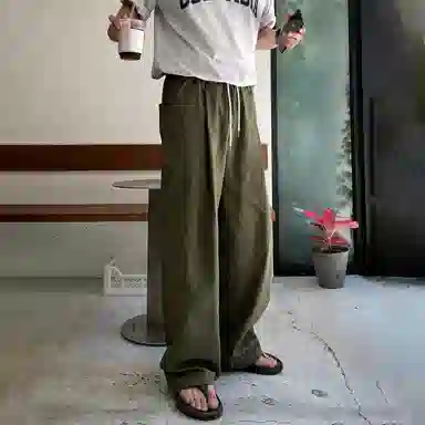 我是大卫 单掐褶松紧腰直筒裤慵懒风设计感宽松百搭休闲裤 男女同款