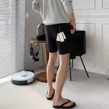 我是大卫 韩版时尚高级感小众设计百搭宽松直筒休闲短裤 男款 黑色