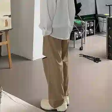 我是大卫 纯色垂坠感拖地破洞设计西装休闲裤 男女同款