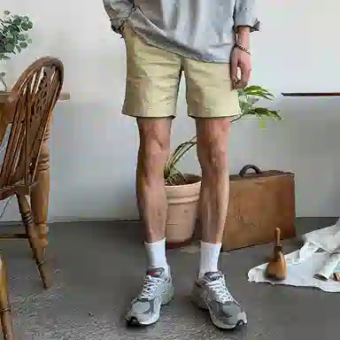 我是大卫 高街纯色直筒宽松百搭五分休闲短裤 男款 浅军绿色