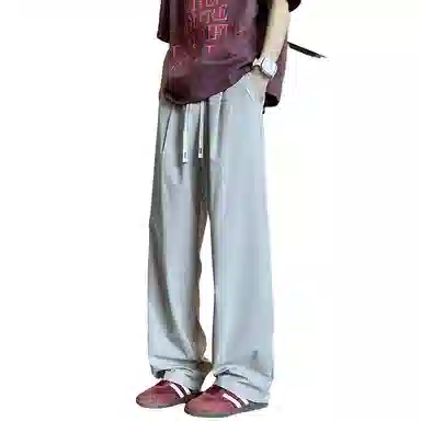悍戈 冰丝材质宽松简约舒适纯色百搭系带阔腿运动长裤休闲裤 男女同款
