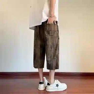 沐诚阳译 扎染印花宽松潮牌痞帅直筒休闲短裤 男女同款