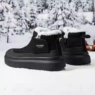 木林森 羊毛雪地战靴 加绒加厚羊绒内里超迁皮面拼接防水挡风温暖舒适保暖锁温御寒包边厚底增高防滑耐磨户外潮流时尚百搭 短靴 男女同款