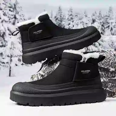 木林森 羊毛雪地战靴 加绒加厚羊绒内里超迁皮面拼接防水挡风温暖舒适保暖锁温御寒包边厚底增高防滑耐磨户外潮流时尚百搭 短靴 男女同款