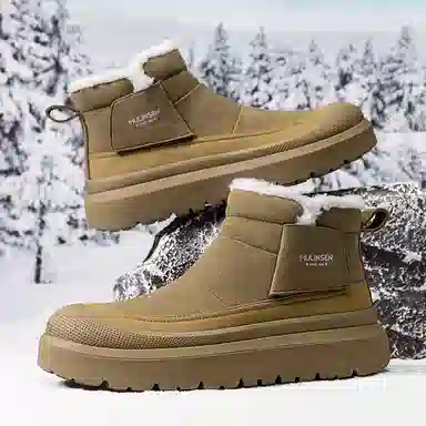 木林森 羊毛雪地战靴 加绒加厚羊绒内里超迁皮面拼接防水挡风温暖舒适保暖锁温御寒包边厚底增高防滑耐磨户外潮流时尚百搭 短靴 男女同款
