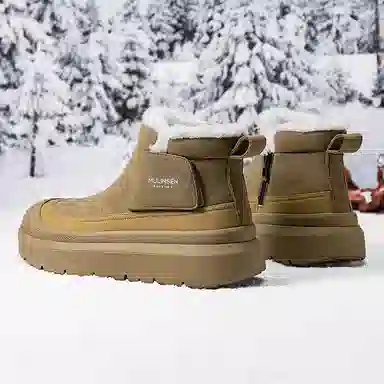 木林森 羊毛雪地战靴 加绒加厚羊绒内里超迁皮面拼接防水挡风温暖舒适保暖锁温御寒包边厚底增高防滑耐磨户外潮流时尚百搭 短靴 男女同款