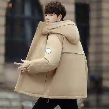 鸭鸭 山系户外加厚保暖多口袋工装风休闲宽松连帽套头羽绒服 男女同款