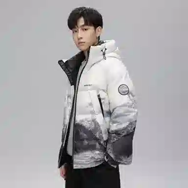 鸭鸭 白云雪山渐变休闲宽松连帽套头羽绒服 男女同款