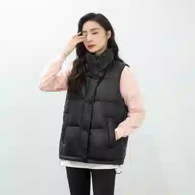 鸭鸭 纯色休闲单排扣立领无帽羽绒加厚马甲 女款