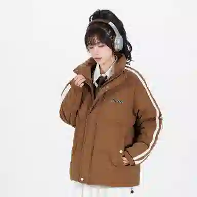 鸭鸭 美式高街复古简约字母印花宽松休闲时尚百搭户外运动舒适柔软保暖防风防寒纯色拉链立领羽绒服 男女同款