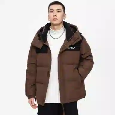 鸭鸭 高端通勤系列 青少年冬季基础款插色简约字母印花设计感学生党好物显高小众垂感宽松休闲防寒保暖插色抽绳连帽羽绒服 男女同款