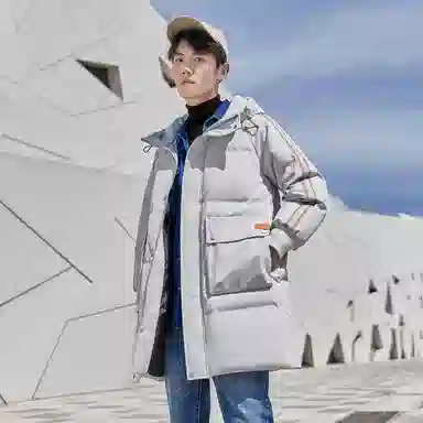 鸭鸭 加厚保暖休闲宽松连帽套头羽绒服 男款