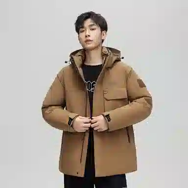 鸭鸭 工装风防风多口袋休闲保暖休闲宽松连帽羽绒服 男女同款