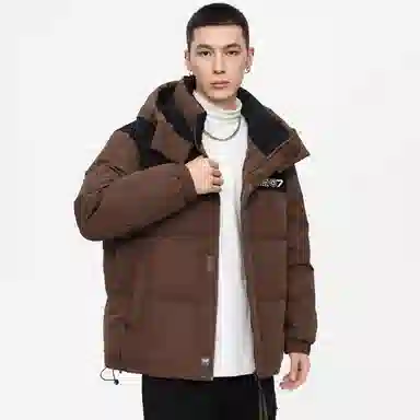 鸭鸭 高端通勤系列 青少年冬季基础款插色简约字母印花设计感学生党好物显高小众垂感宽松休闲防寒保暖插色抽绳连帽羽绒服 男女同款