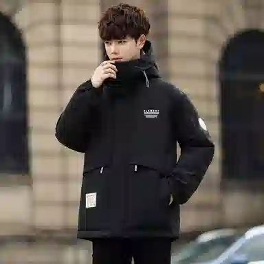 鸭鸭 山系户外加厚保暖多口袋工装风休闲宽松连帽套头羽绒服 男女同款