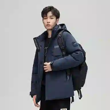 鸭鸭 工装风防风多口袋休闲保暖休闲宽松连帽羽绒服 男女同款