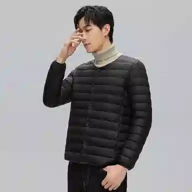 鸭鸭 轻薄便携纯色基础款休闲宽松单排扣圆领保暖羽绒服 男款
