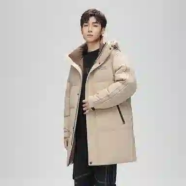 鸭鸭 防寒加厚保暖鸭绒中长款休闲宽松连帽套头暗黑羽绒服外套 男女同款