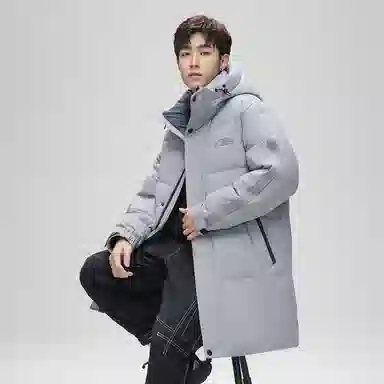 鸭鸭 防寒加厚保暖鸭绒中长款休闲宽松连帽套头暗黑羽绒服外套 男女同款
