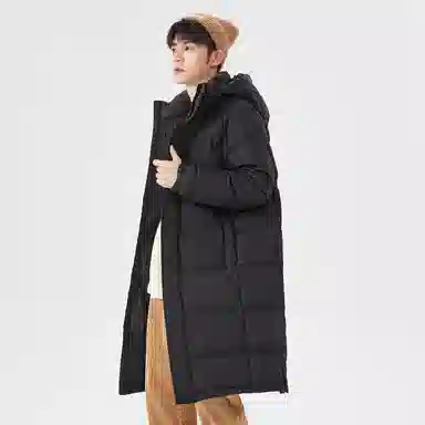 鸭鸭 纯色中长款连帽拉链保暖休闲羽绒服 男女同款