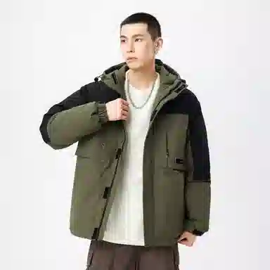 鸭鸭 山系户外多口袋工装风加厚保暖防风休闲宽松连帽套头羽绒服 男女同款