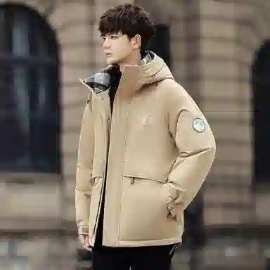 鸭鸭 山系户外加厚保暖多口袋工装风休闲宽松连帽套头羽绒服 男女同款