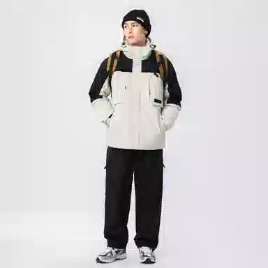 鸭鸭 山系户外多口袋工装风加厚保暖防风休闲宽松连帽套头羽绒服 男女同款