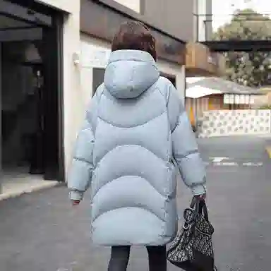 鸭鸭 中长款休闲宽松连帽可拆卸外套纯色保暖长款羽绒服 女款