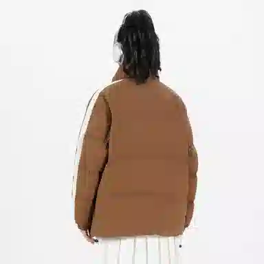 鸭鸭 美式高街复古简约字母印花宽松休闲时尚百搭户外运动舒适柔软保暖防风防寒纯色拉链立领羽绒服 男女同款