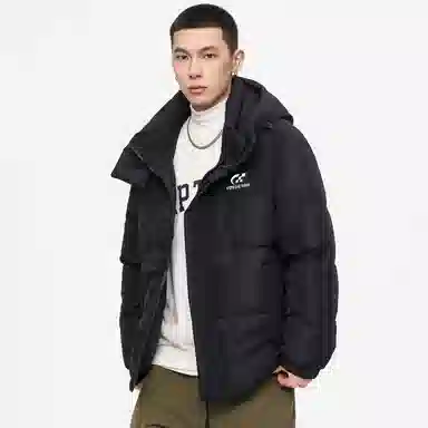 鸭鸭 加厚保暖插色拼接撞色休闲连帽鸭绒套头无性别面包服暗黑羽绒服外套 男女同款