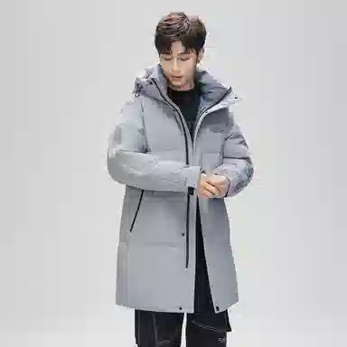 鸭鸭 防寒加厚保暖鸭绒中长款休闲宽松连帽套头暗黑羽绒服外套 男女同款