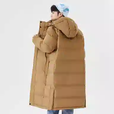 鸭鸭 纯色中长款连帽拉链保暖休闲羽绒服 男女同款