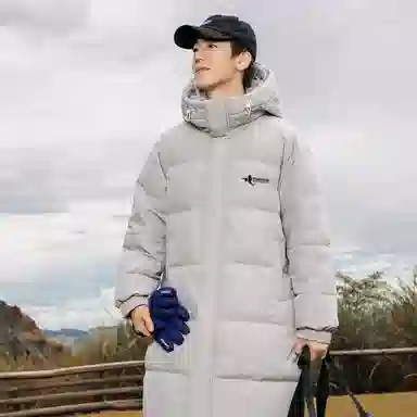 鸭鸭 字母纯色连帽拉链宽松长袖羽绒服 男款