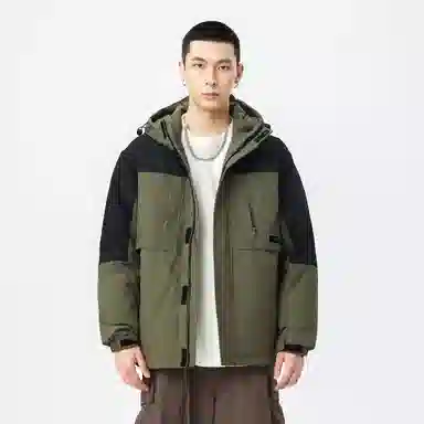 鸭鸭 山系户外多口袋工装风加厚保暖防风休闲宽松连帽套头羽绒服 男女同款