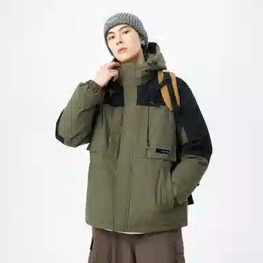 鸭鸭 山系户外多口袋工装风加厚保暖防风休闲宽松连帽套头羽绒服 男女同款