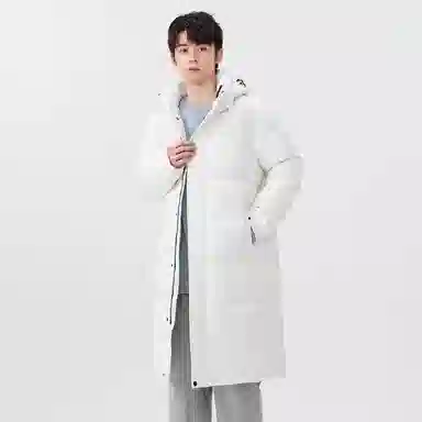 鸭鸭 纯色中长款连帽拉链保暖休闲羽绒服 男女同款