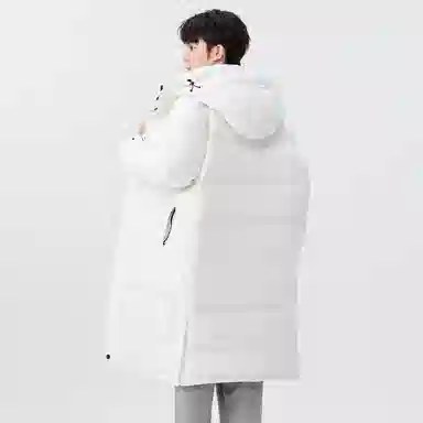 鸭鸭 纯色中长款连帽拉链保暖休闲羽绒服 男女同款