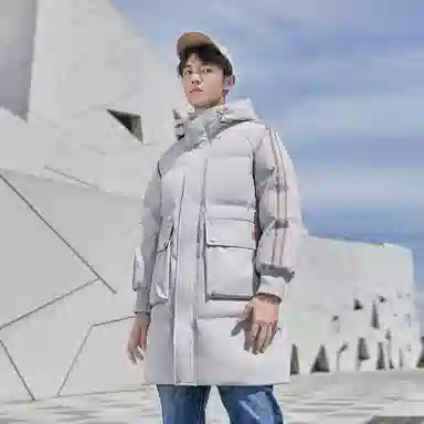 鸭鸭 加厚保暖休闲宽松连帽套头羽绒服 男款