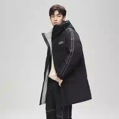 鸭鸭 防寒加厚保暖鸭绒中长款休闲宽松连帽套头暗黑羽绒服外套 男女同款