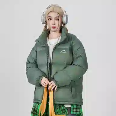 鸭鸭 经典暖冬系列 简约字母印花设计感青少年基础款学生党好物学院风纯色户外通勤防风保暖抗皱宽松休闲百搭拉链立领羽绒服 男女同款