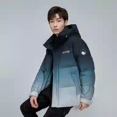 鸭鸭 加厚保暖渐变色休闲连帽套头宽松无性别羽绒服 男女同款