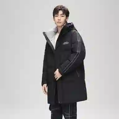 鸭鸭 防寒加厚保暖鸭绒中长款休闲宽松连帽套头暗黑羽绒服外套 男女同款