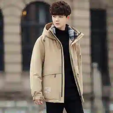 鸭鸭 山系户外加厚保暖多口袋工装风休闲宽松连帽套头羽绒服 男女同款