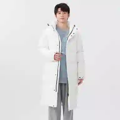 鸭鸭 纯色中长款连帽拉链保暖休闲羽绒服 男女同款